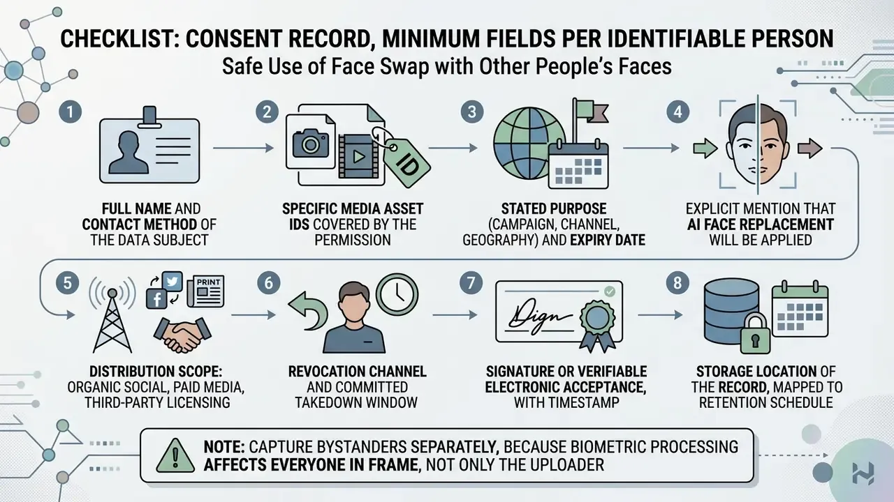 Step by step checklist for obtaining legal consent when using AI face swap technology on human subjects