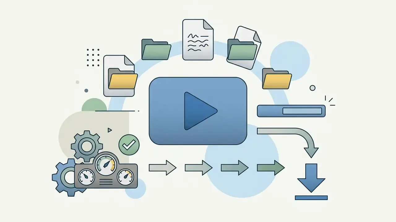 Various file formats being processed and converted into a video file ready for download