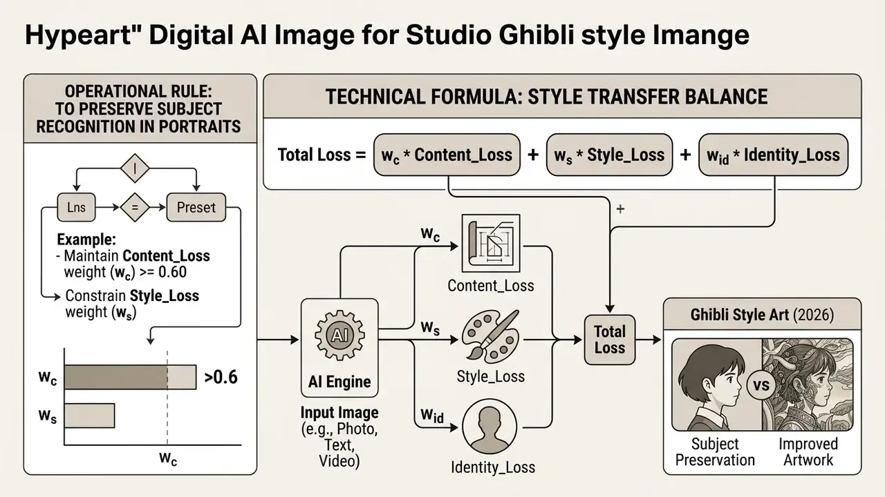 Technical diagram illustrating the mathematical formula and workflow for balancing style transfer