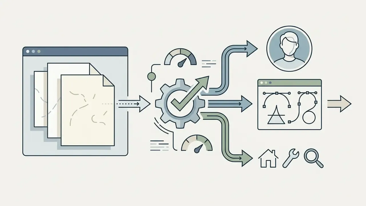 Document processing workflow converting source files into vector icons and user avatars