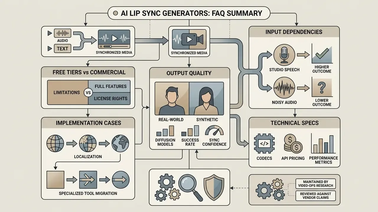 Summary of technical dependencies, quality metrics, and implementation cases for video synchronization