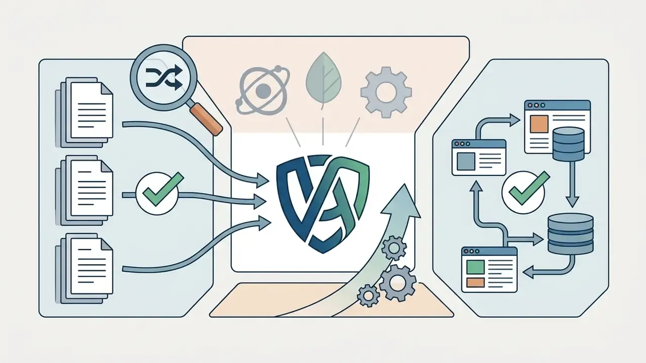 Funnel graphic showing the filtering of generic logo icons into a unique shield design