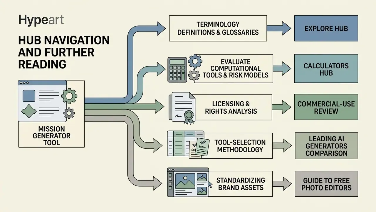 Central tool icon branching into five resource categories with corresponding links to external hubs
