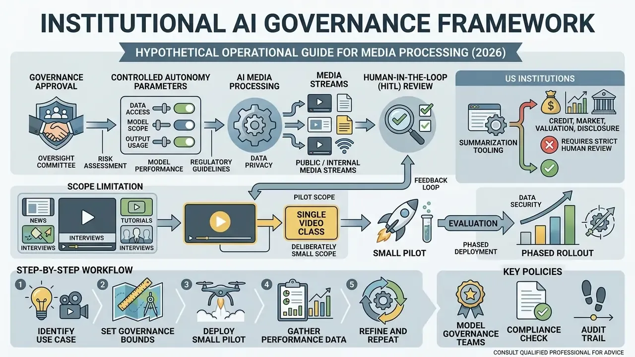 Systematic diagram detailing oversight steps for deploying media processing models in regulated environments
