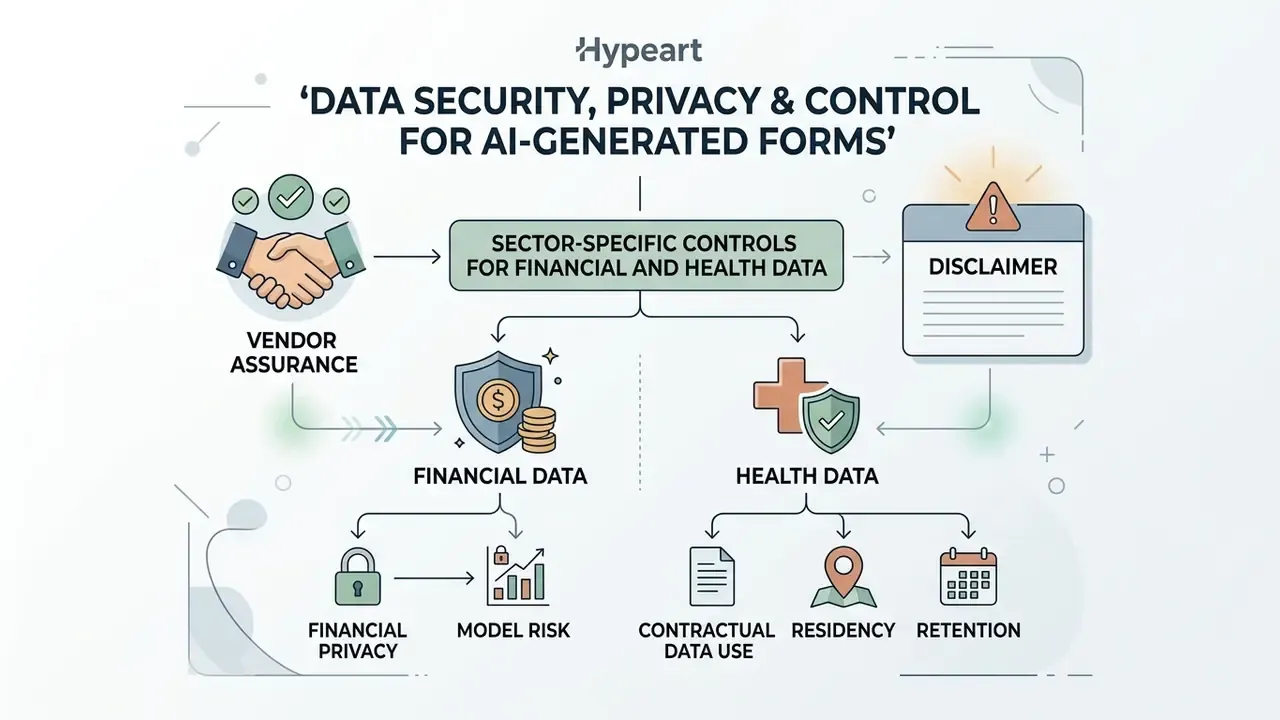 Infographic mapping vendor assurance and sector-specific privacy controls for financial and health data