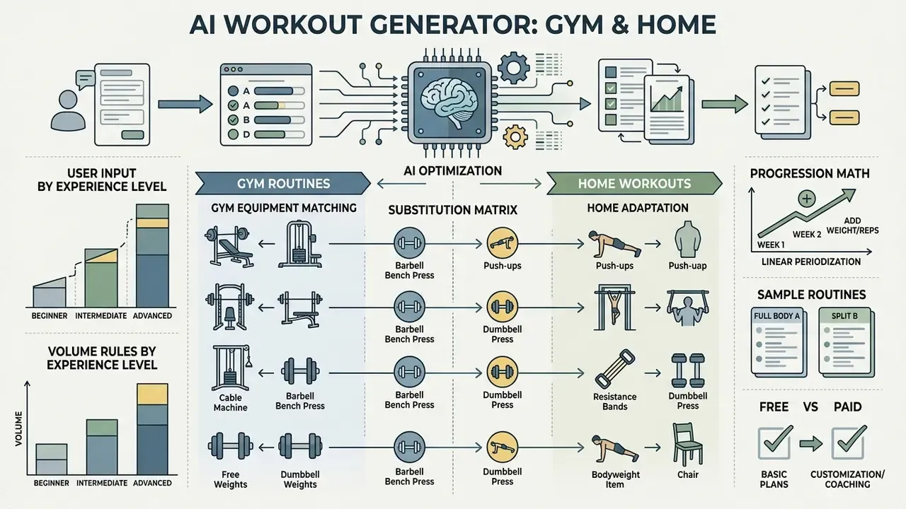 Infographic showing how exercise equipment is substituted between gym and home environments
