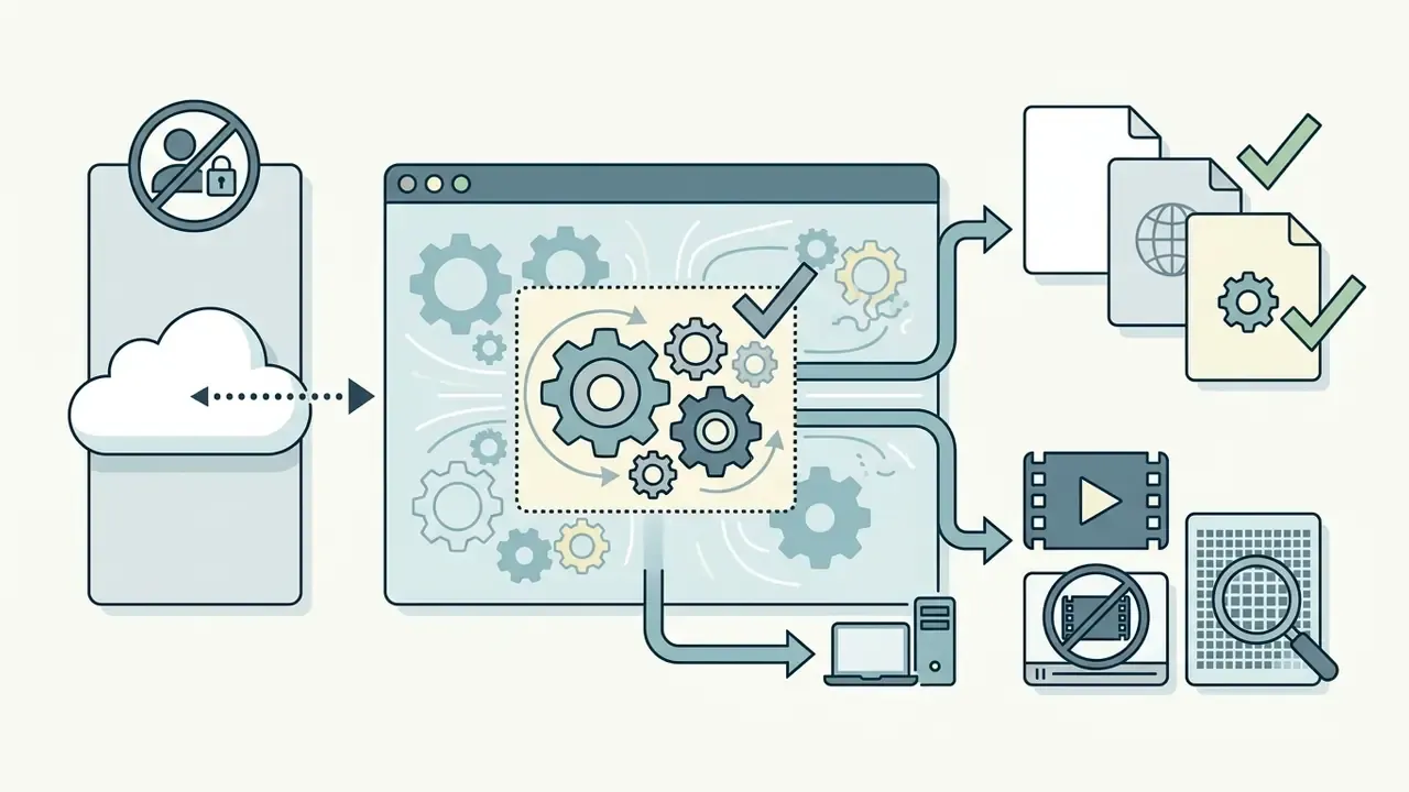 Browser interface processing data locally to export files without cloud restrictions or watermarks