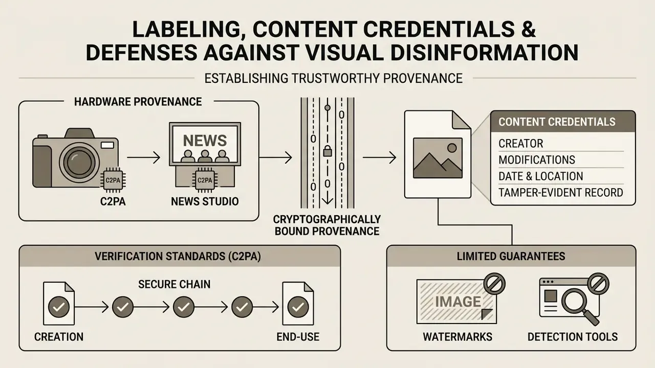 Diagram showing how C2PA hardware provenance and verification standards establish digital content records