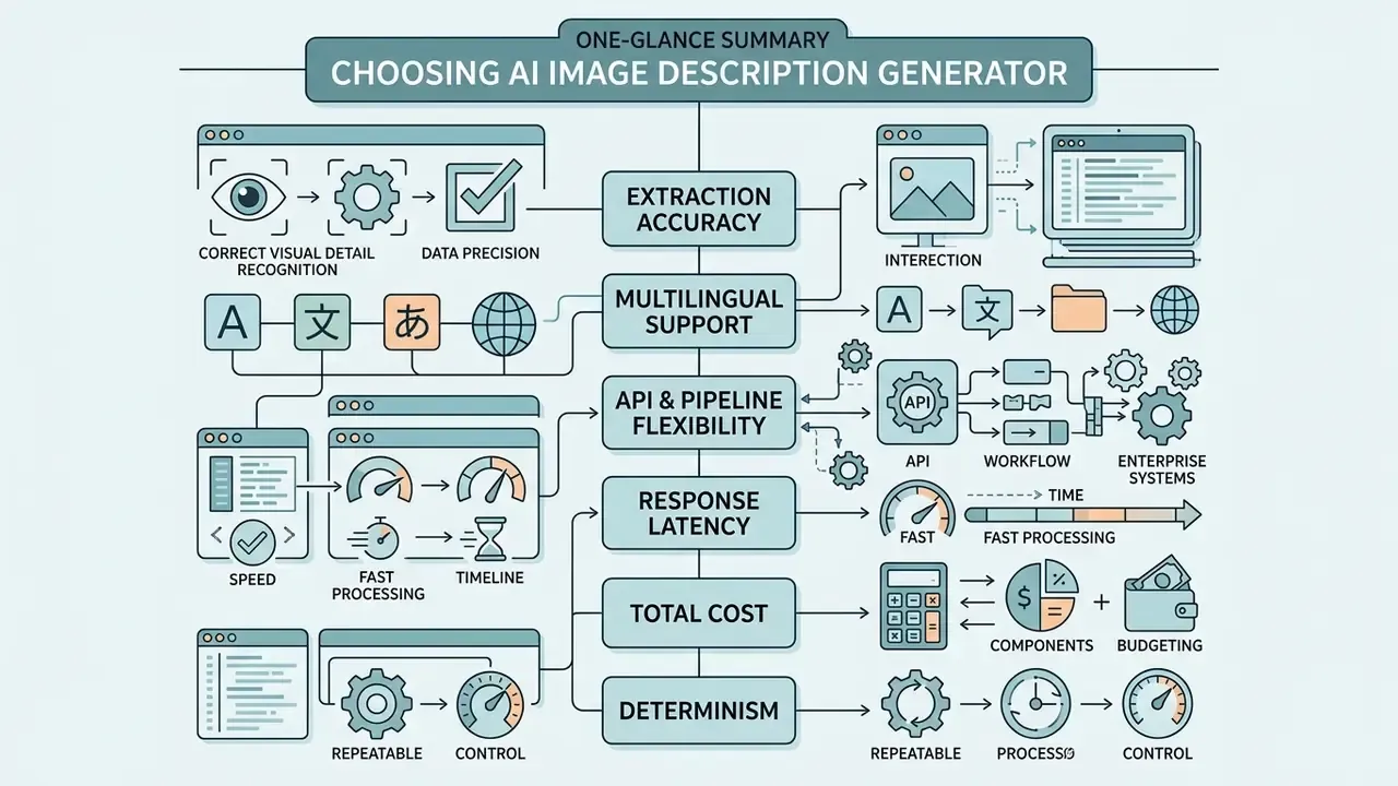 Comparison chart outlining key criteria for evaluating tools like extraction accuracy and API flexibility