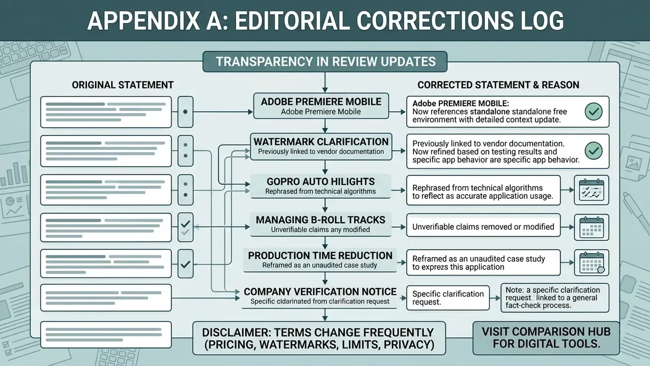 Flowchart comparing original statements to corrected versions for various video production software