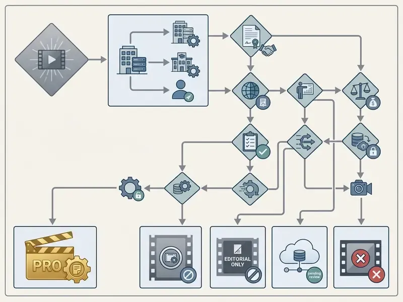 Decision tree mapping user roles and compliance requirements to OpenAI Sora access outcomes