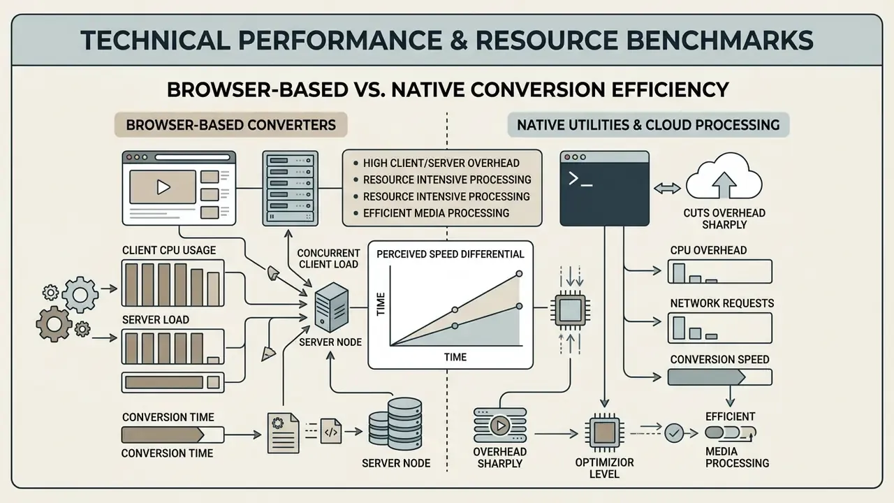 Comparison diagram showing resource usage differences between browser-based and native conversion tools
