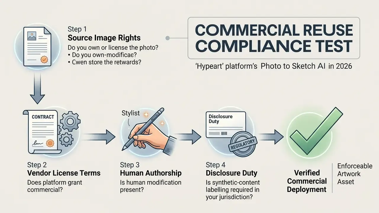 Four step checklist for assessing legal compliance and commercial rights of generated digital artwork