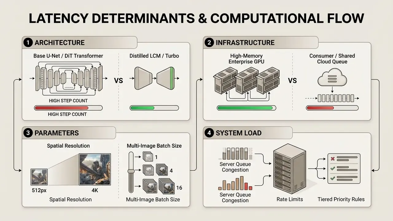 Diagram detailing architecture, infrastructure, parameters, and system load as AI image generation drivers