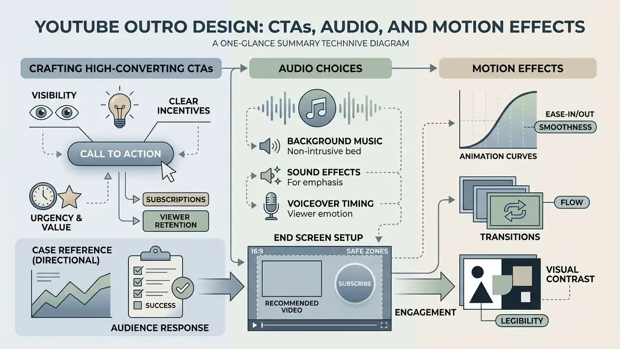 Infographic mapping out strategies for viewer engagement through calls to action, audio, and motion effects