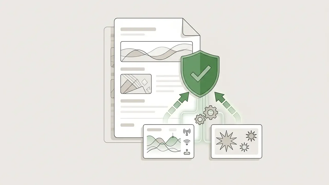 Shield with a checkmark protecting a document from data analytics and tracking icons