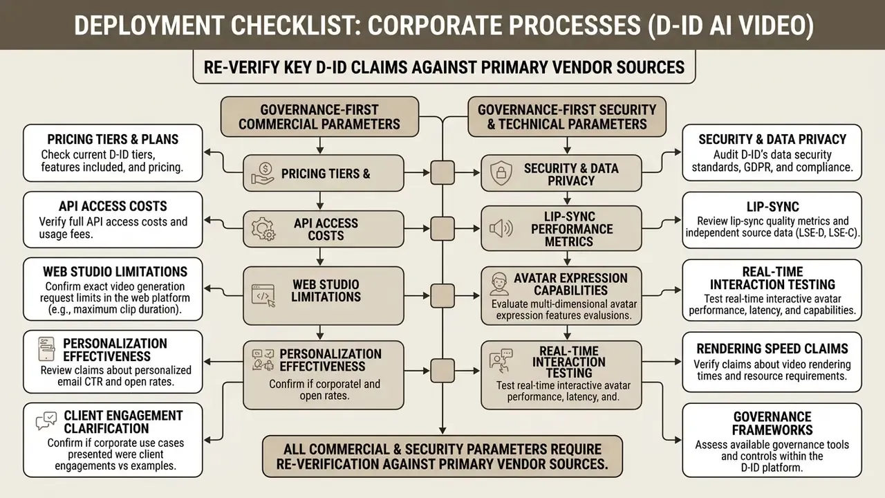 Checklist diagram detailing commercial and security parameters for verifying corporate vendor claims