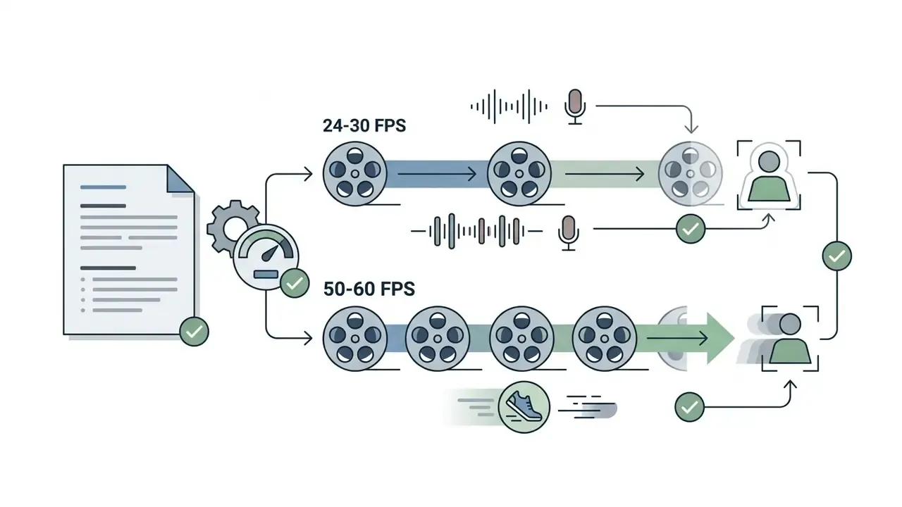Visual representation of frame rate processing for dialogue versus fast action video content