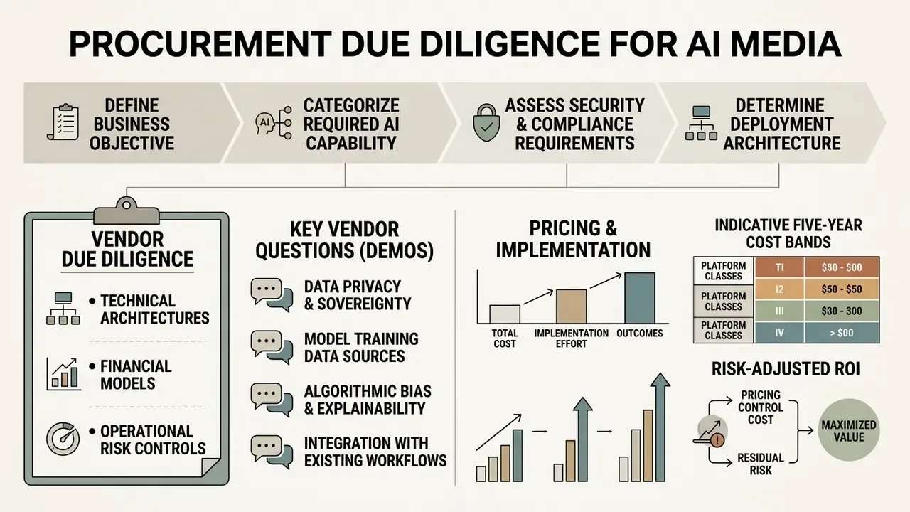 Process map for AI vendor due diligence covering technical, financial, and operational risk assessment steps