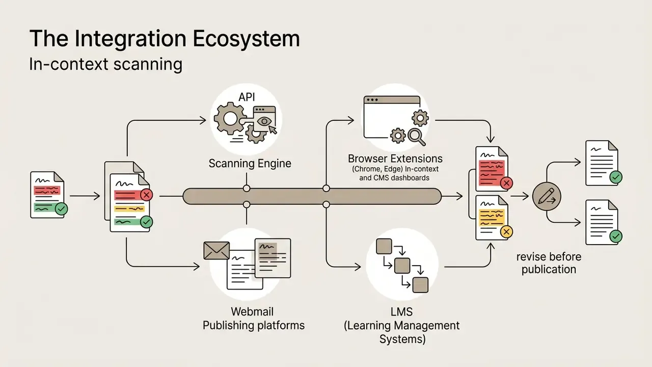 Documents flowing through API and browser extensions to receive feedback and manual revisions