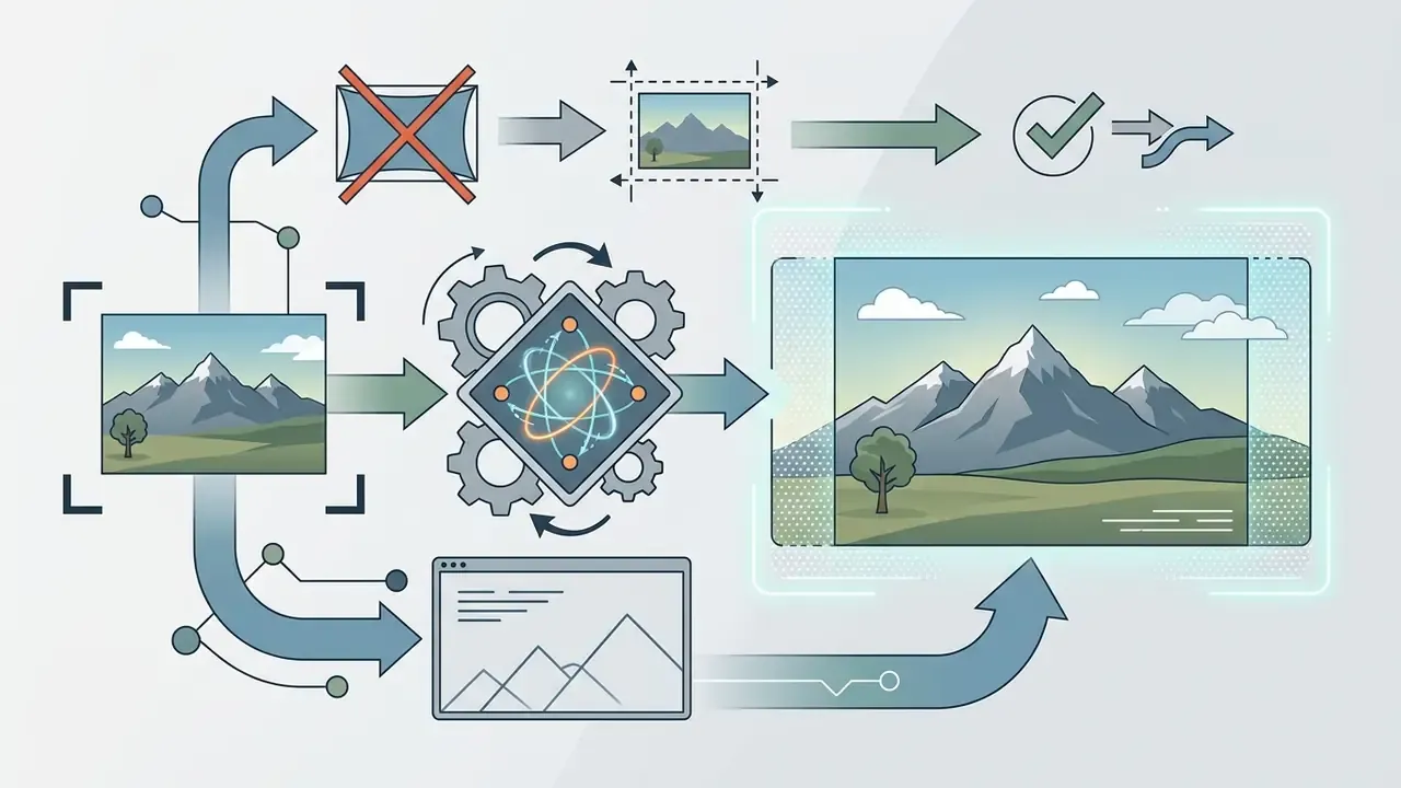 Visual representation showing how generative models expand a landscape photo by adding new pixels