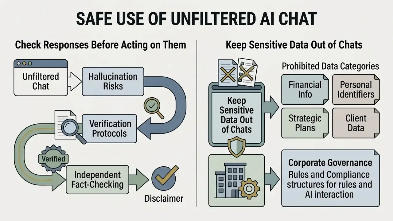 Diagram detailing risk management steps for verifying AI responses and protecting sensitive user data
