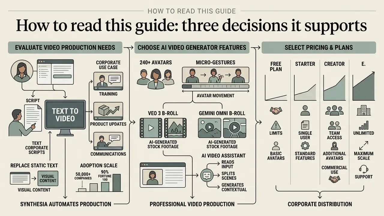 Infographic showing the process of using a Synthesia AI video generator to create and distribute content