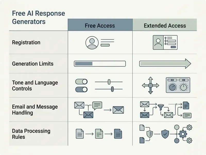 Comparison table contrasting feature sets between free and extended service access levels