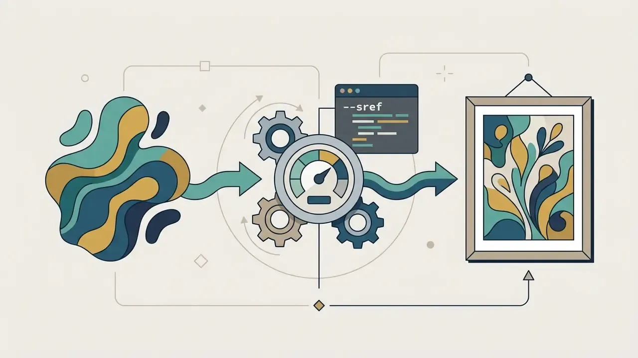 Abstract shape feeding into a gear mechanism and code block to render a framed artistic image