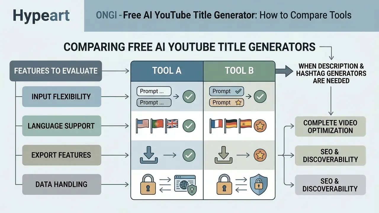 Comparison table evaluating features of two AI YouTube title generator tools side by side