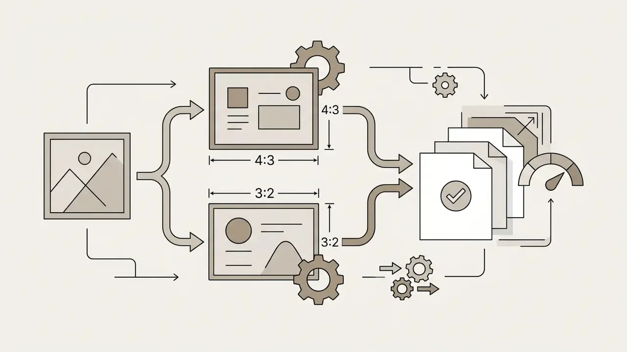 Flowchart showing an image being processed into 4:3 and 3:2 aspect ratios for final output