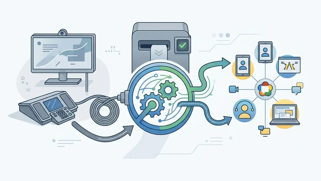Central gateway connecting legacy hardware room equipment to modern cloud based communication endpoints