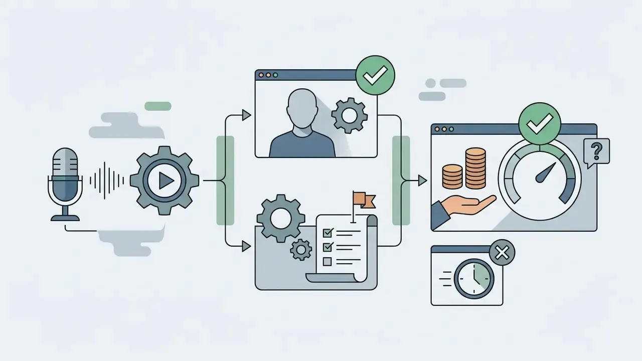 Microphone and gear processing audio into avatar profiles and checklists for cost and time evaluation