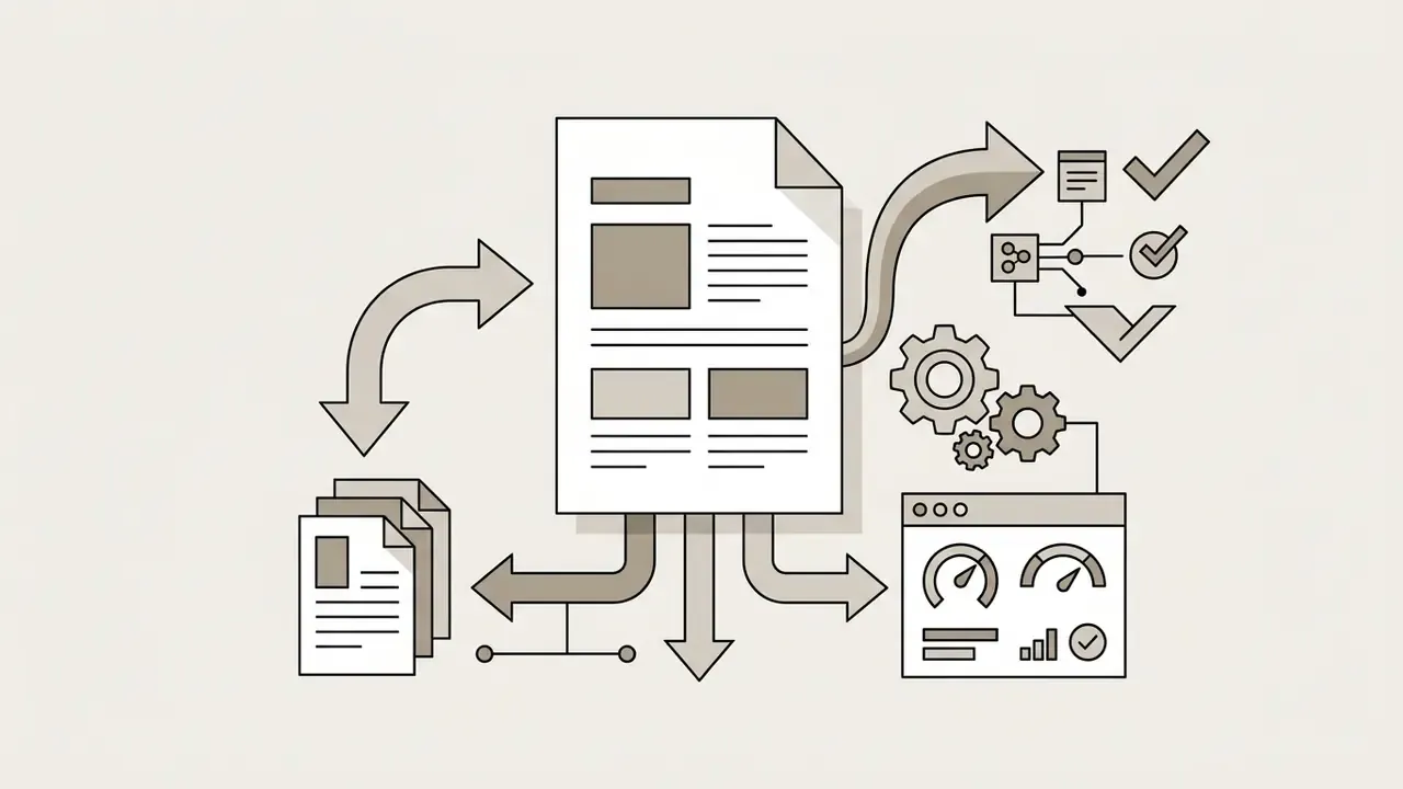 Central document cycling through gears and data interfaces to validate logo design requirements