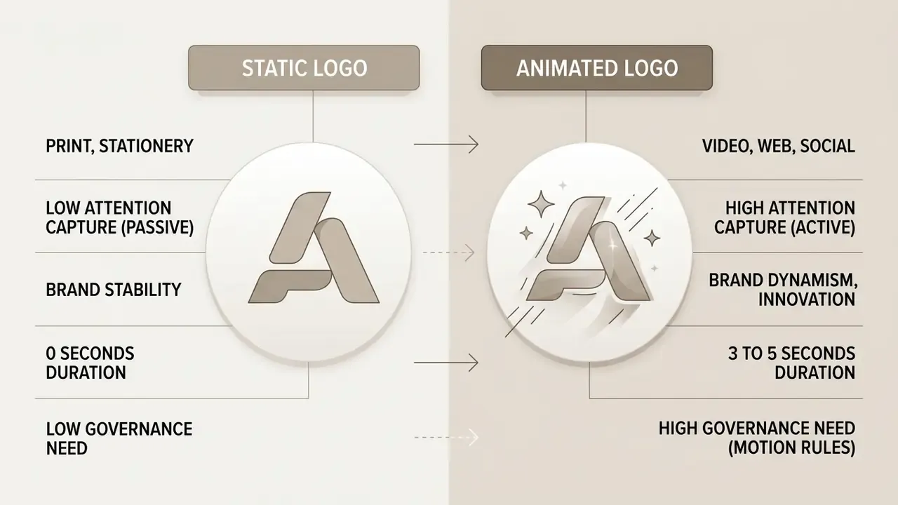 Comparison chart detailing the differences between static and animated logo attributes