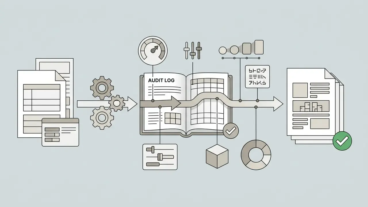 Document processing pipeline featuring an audit log, parameter controls, and verified output files