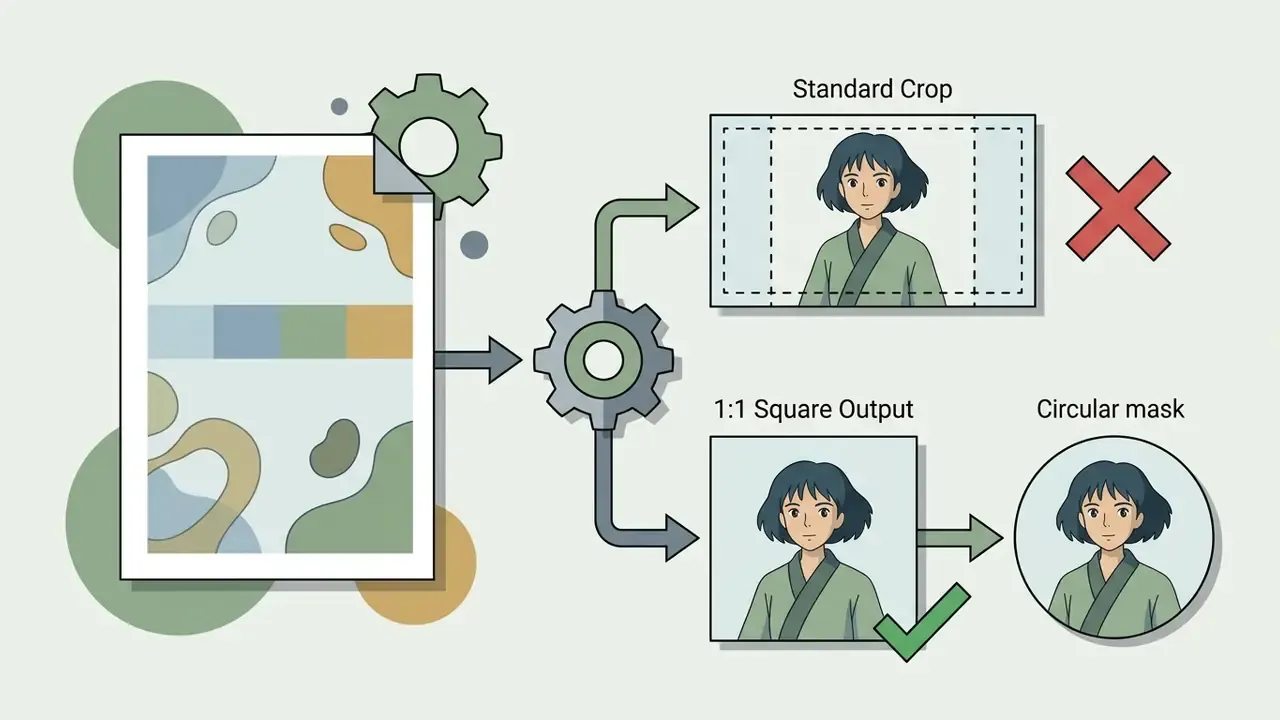 Comparison of standard rectangular versus square aspect ratios for character profile pictures