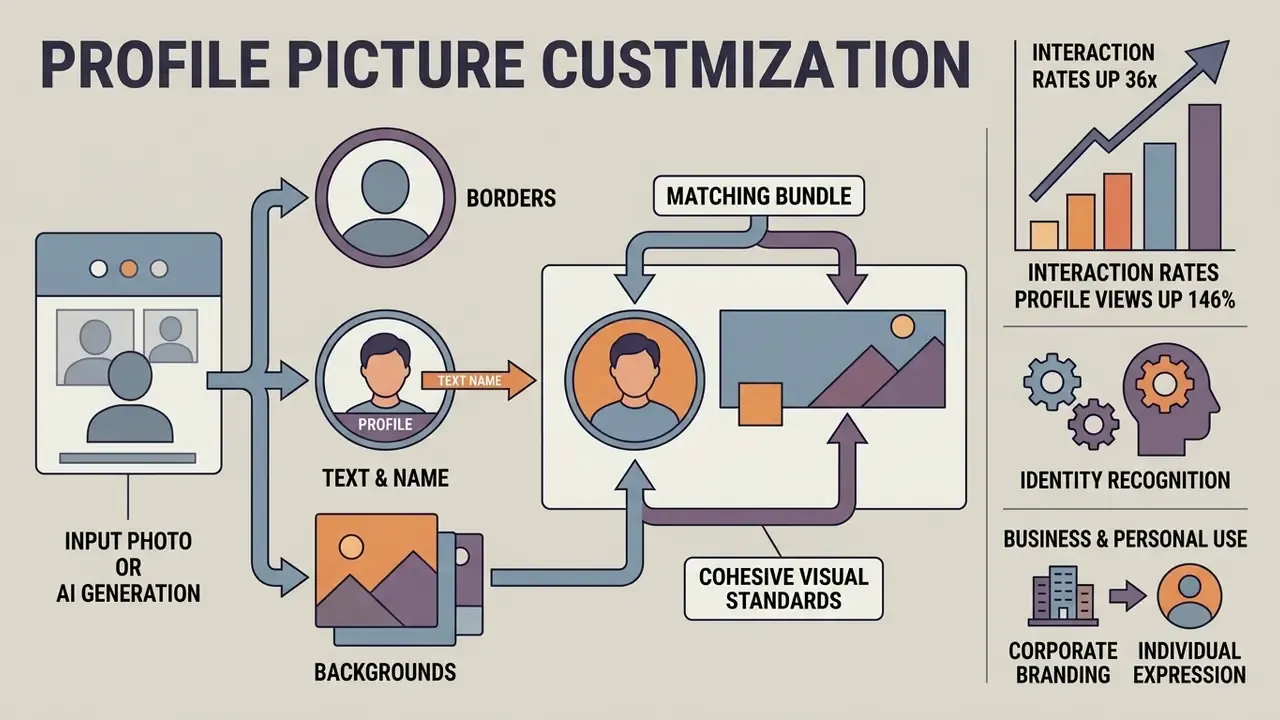Visual guide showing how to add borders, text, and backgrounds to create a matching avatar and banner