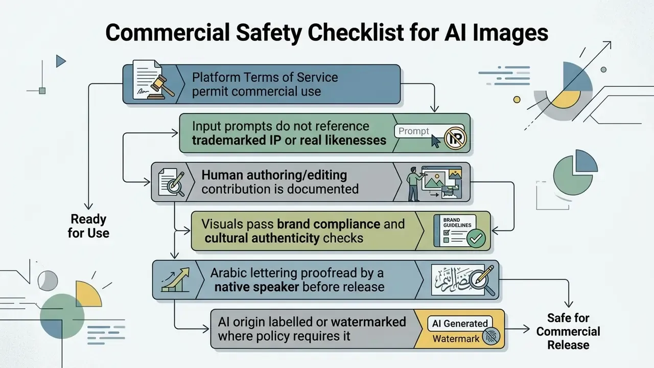 Step-by-step checklist for ensuring commercial safety of AI image generator content