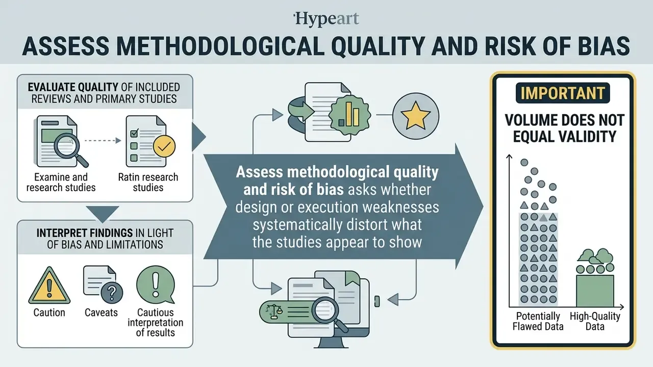 Diagram outlining evaluation steps for research study quality and a comparison of data volume versus validity
