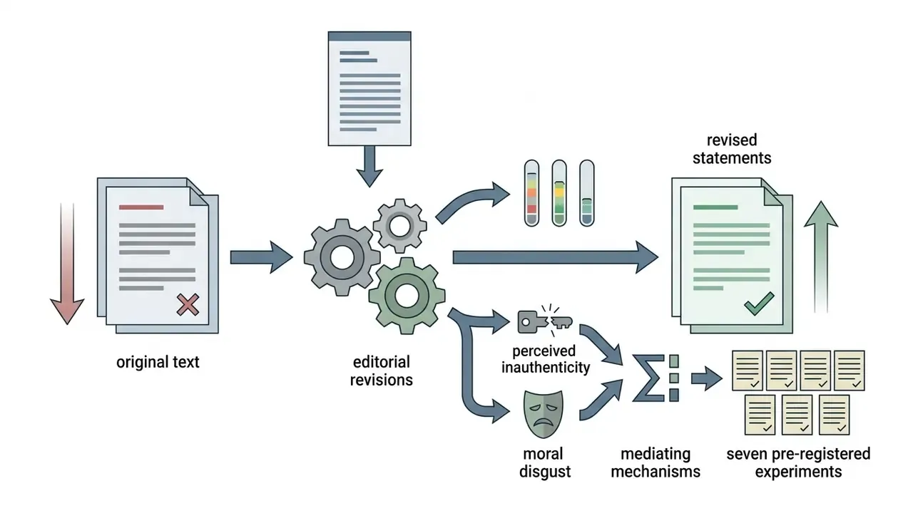 Original text passing through gears to become revised statements and seven pre-registered experiments