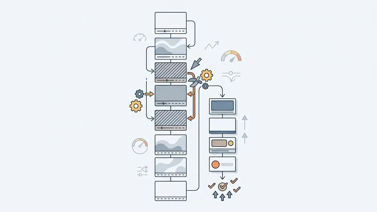 Video timeline segments being analyzed and trimmed to remove filler content for long to short video AI