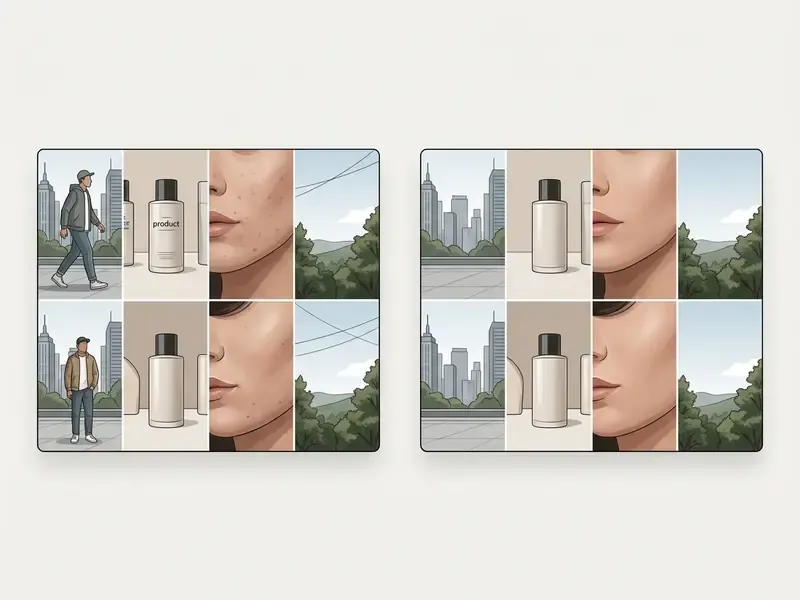 Split screen comparison showing original images with distractions and cleaned versions after AI processing