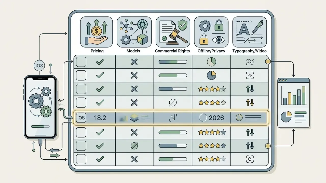 Table comparing AI art app features on iOS including pricing, models, and commercial rights