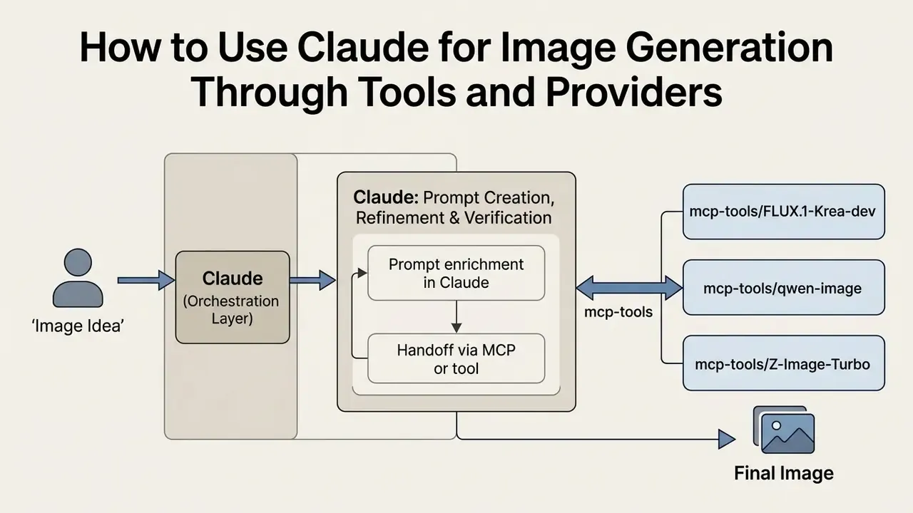Process flow showing Claude acting as an orchestration layer to connect user prompts with image models