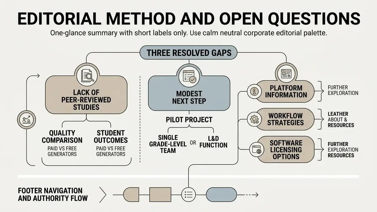 Conceptual map outlining research gaps, pilot project steps, and resource categories for educational tools