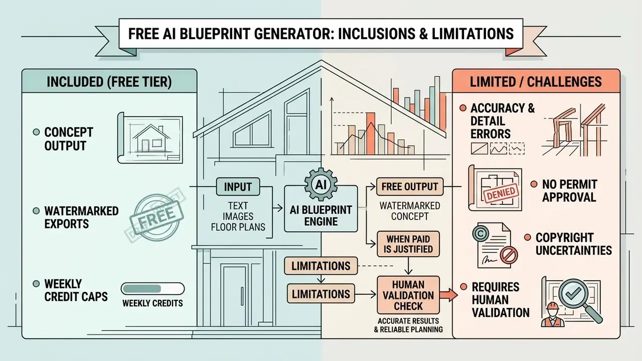 Comparison of free tier features versus technical limitations and accuracy challenges in architectural design
