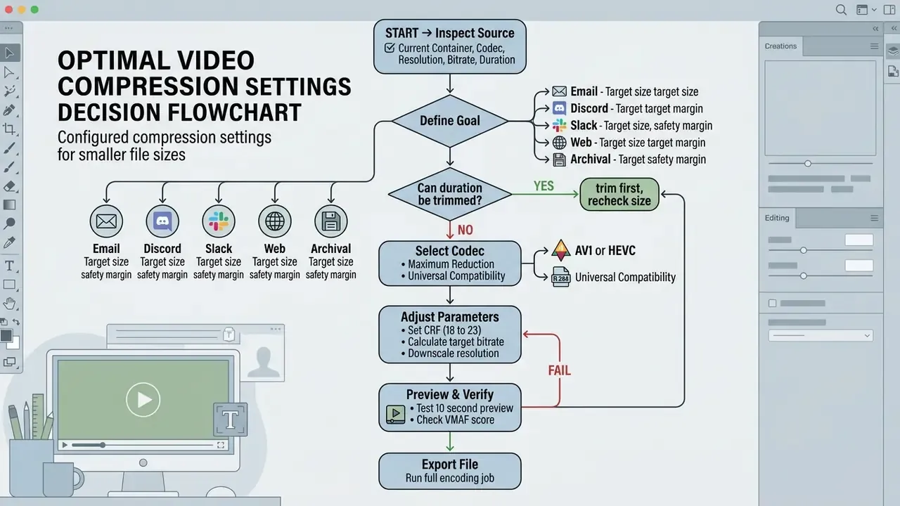 Decision flowchart mapping the step-by-step process for selecting video compression settings