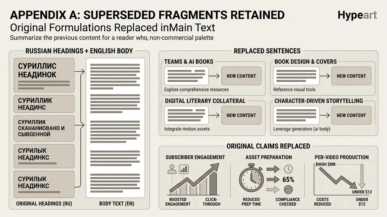 Layout showing replaced text fragments, Russian headings, and charts comparing production metrics