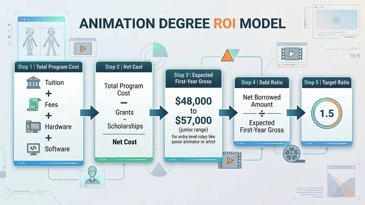 Five sequential steps calculating financial return on investment for creative academic programs
